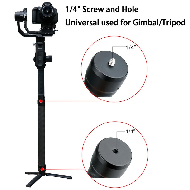 HAFOKO Professional Carbon Fiber Extension Monopod Pole Stick Rod 1/4'' Compatible for DJI RS4/RS4 PRO/RS3 Mini/RS3/RS3 PRO/RS2/RSC2/Ronin S/Ronin SC/Zhiyun Crane 2 Crane 3 Weebill Gimbal Stabilizer - Image 2
